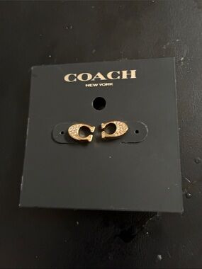 Coach Gold Crystal 'C' Logo Stud Earrings